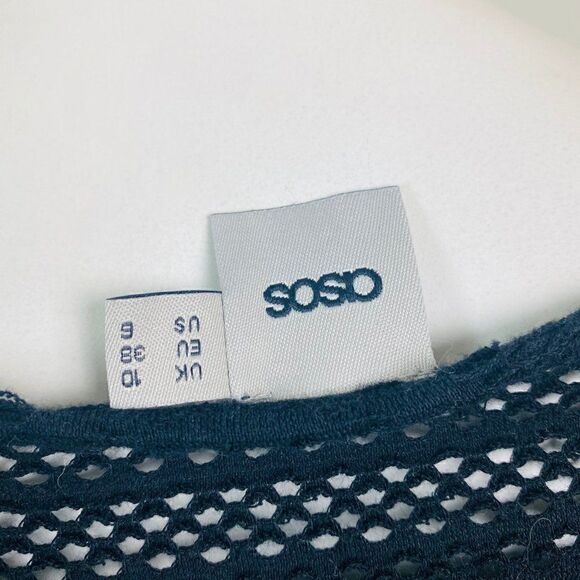 ASOS Womens Size 6 Black Long Sleeve Open Knit Swim Cover Up Dress - Picture 5 of 6